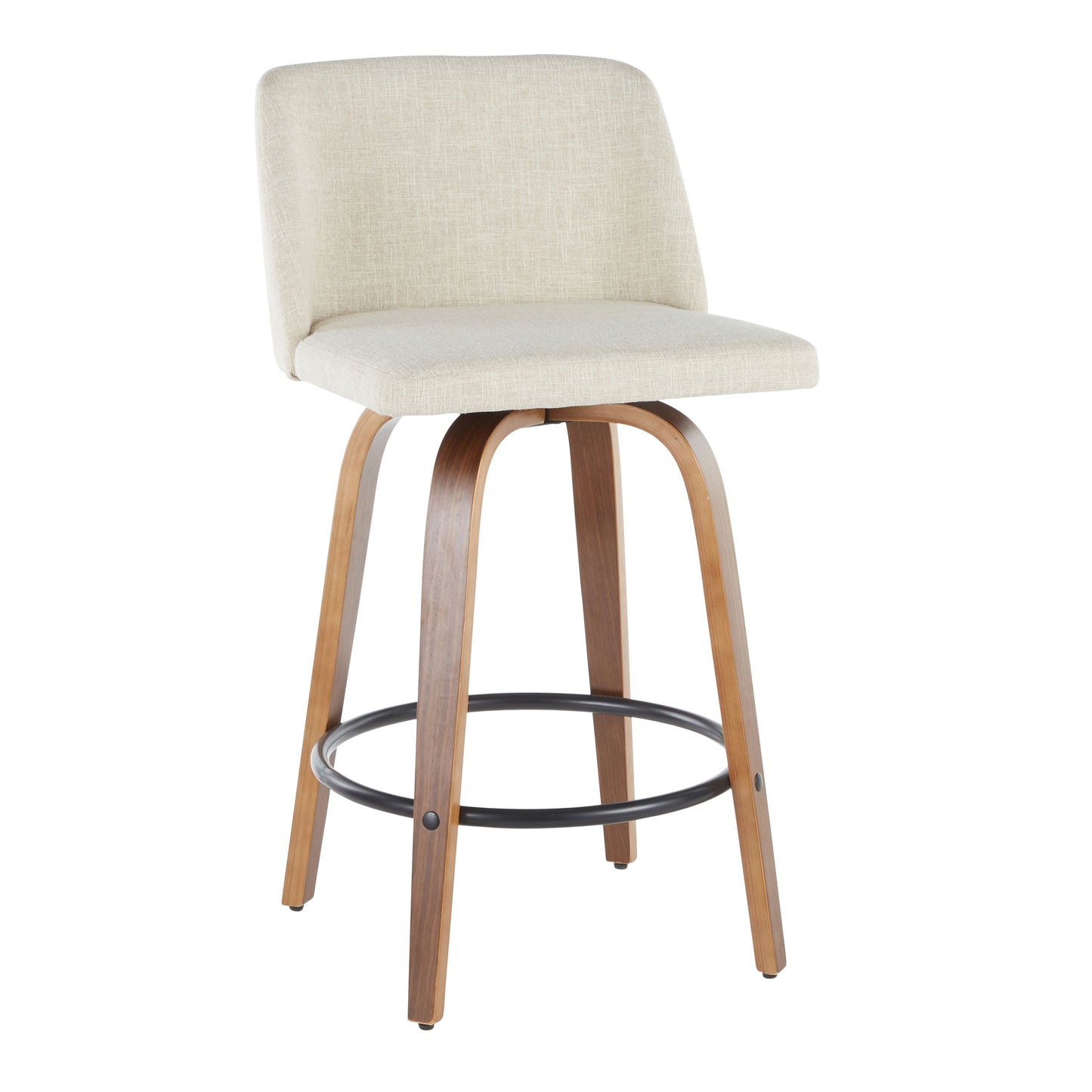 Toriano - Mid-Century Modern Counter Stool (Set of 2) - Cream / Walnut