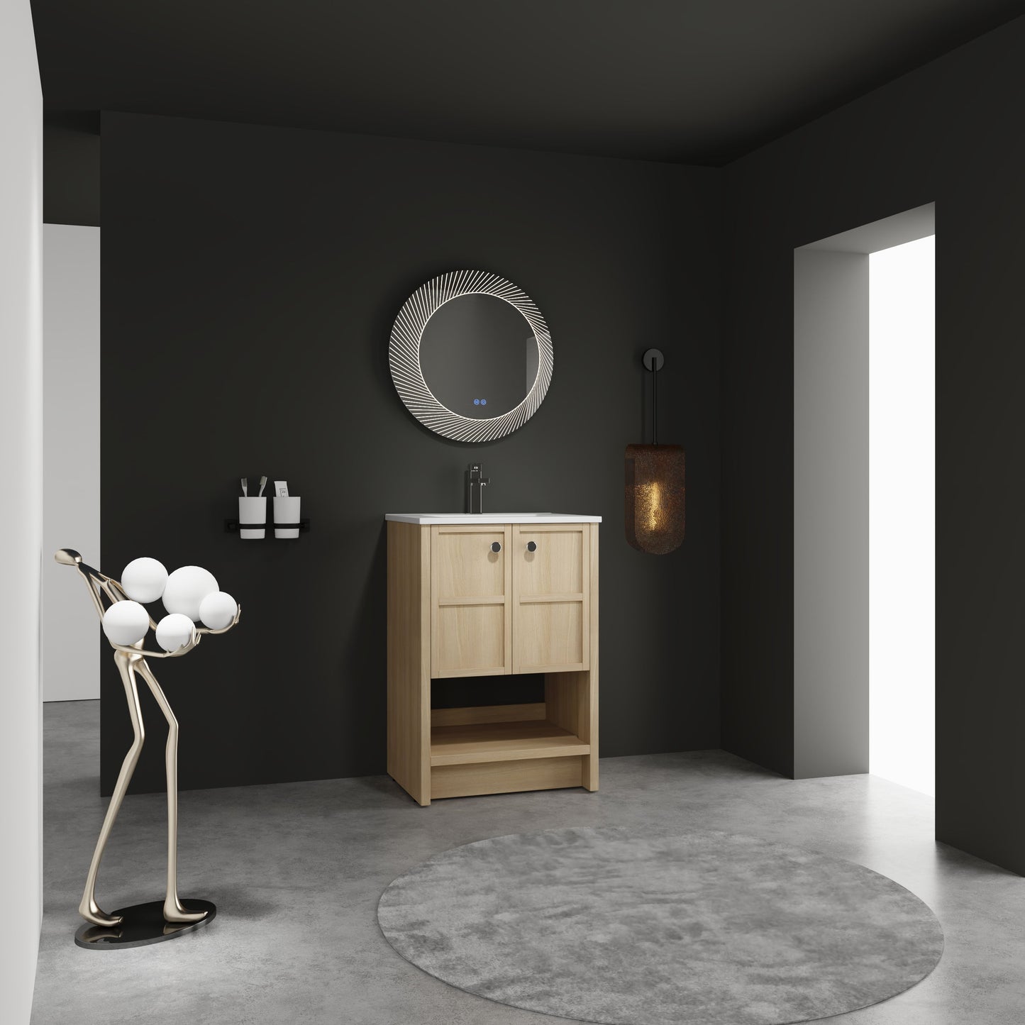 Modern 24" Freestanding Bathroom Vanity With Ceramic Sink And Soft Closing Doors - Oak