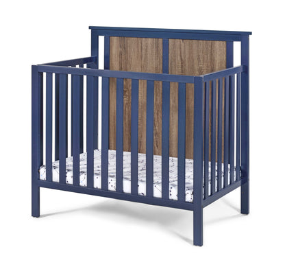 Connelly - Mini Crib With Mattress Pad Midnight - Blue / Vintage Walnut