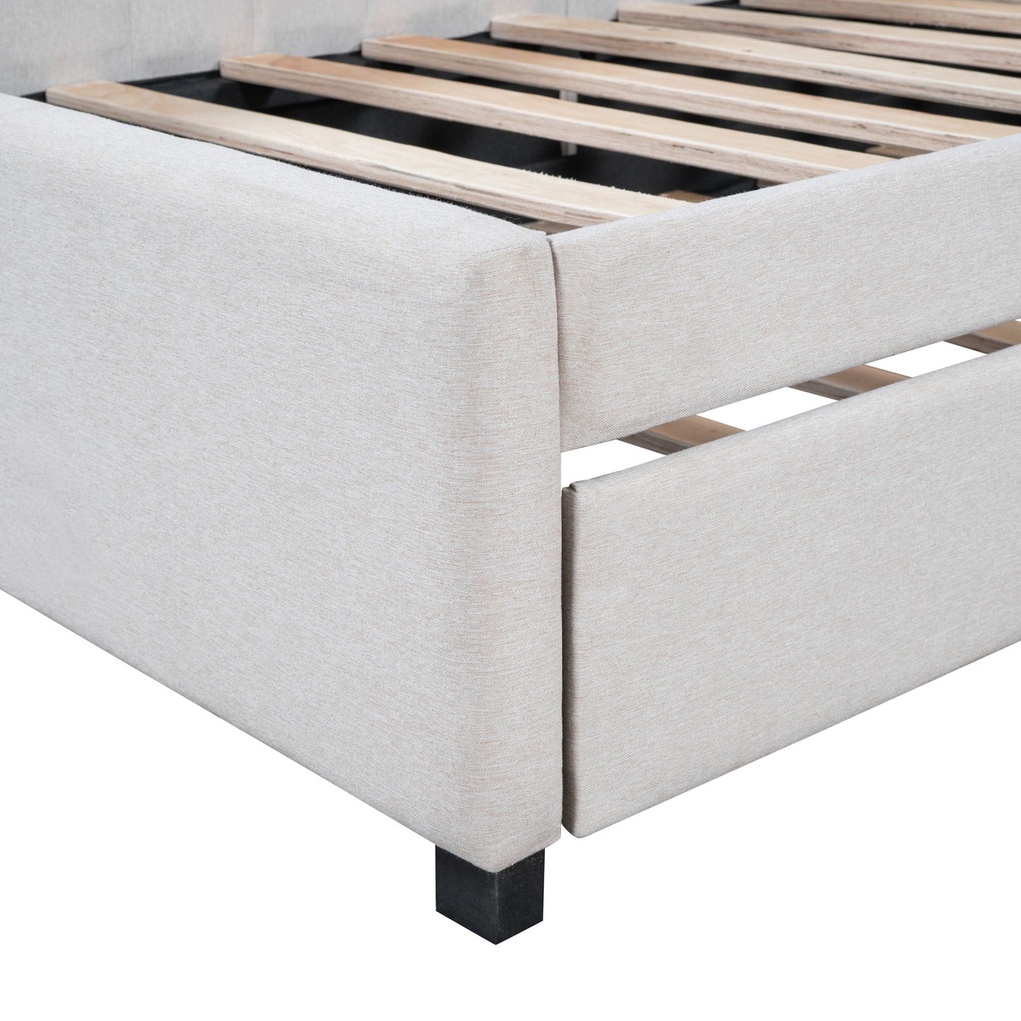 Twin Size Sofa Bed Upholstered Daybed With Trundle Frame No Box Spring Needed, Linen - Beige