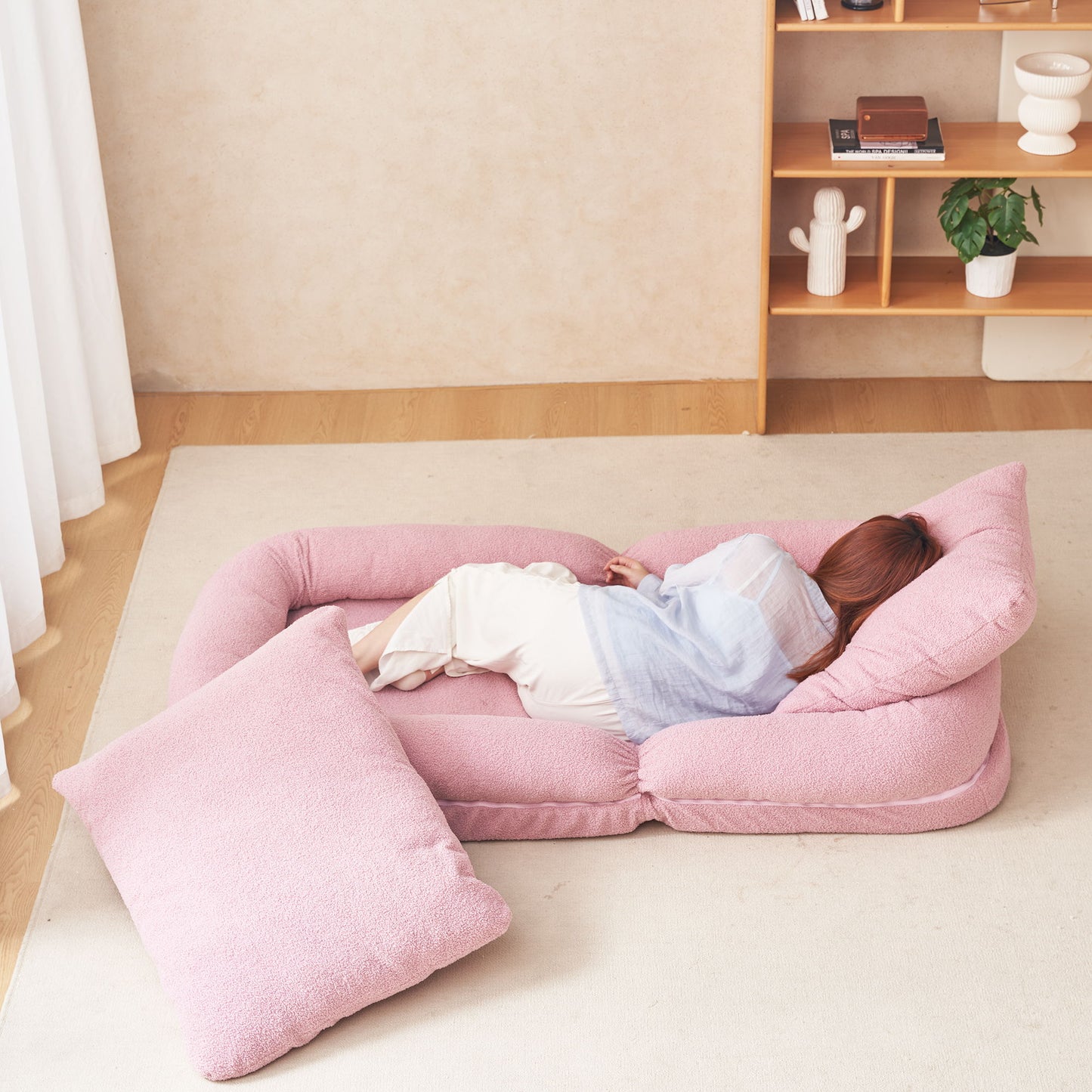 Triple Fold Pink Down Sofa Bed - Pink