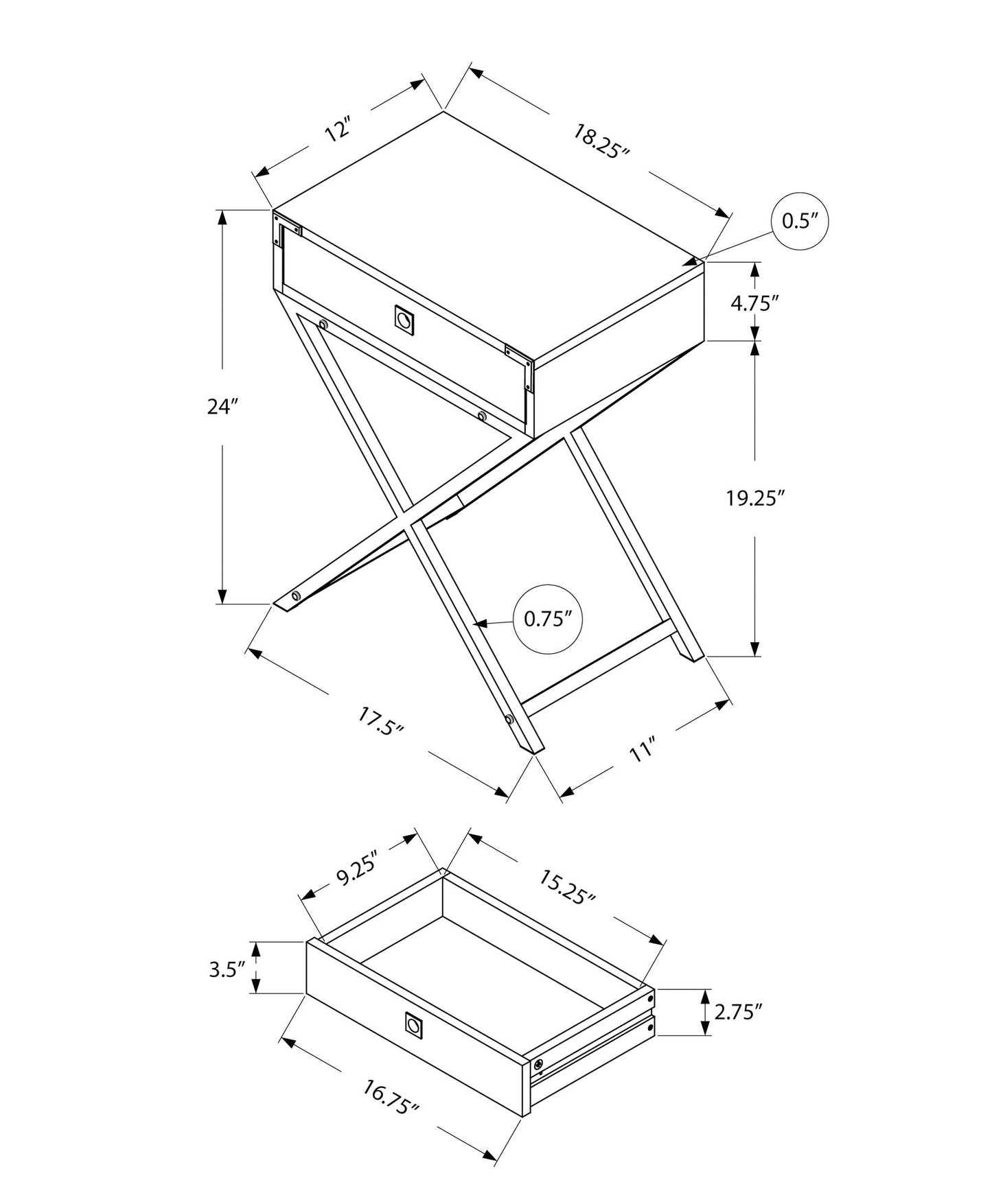 Accent Side Table, Storage Drawer - Taupe
