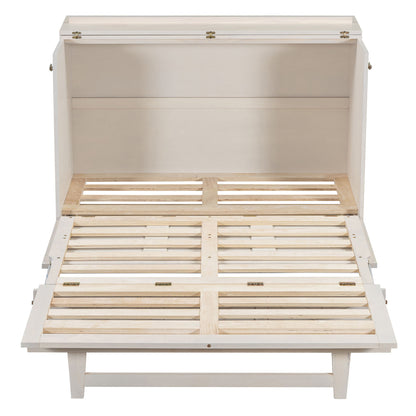 Full Size Murphy Bed With Large Drawers - Brushed White
