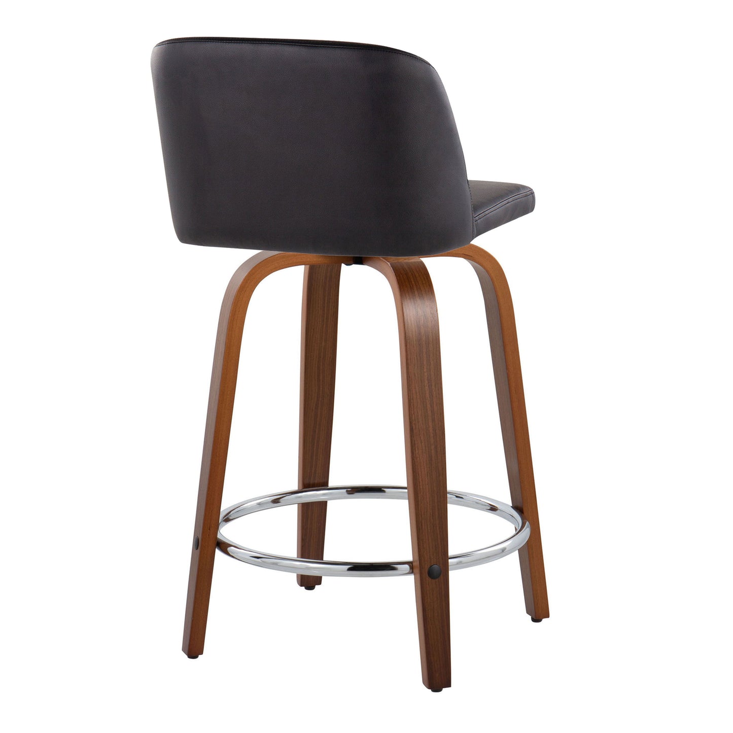 Toriano - Mid-Century Modern Fixed Height Counter Stool With Swivel And Round Footrest (Set of 2) - Walnut / Black