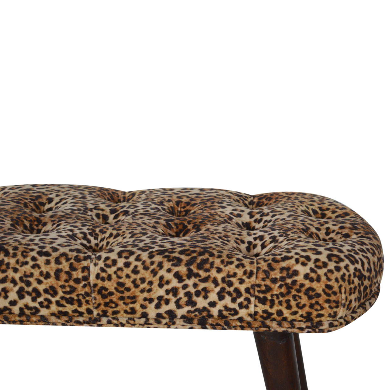 Leopard Print Deep Button Bench - Walnut