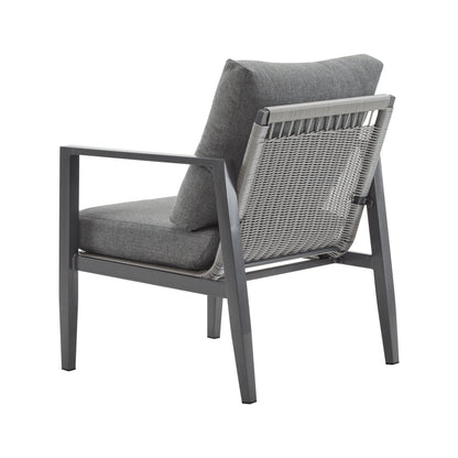 Modern Aluminum Lounge Chair With Rope Accents And Cushions For Indoor And Outdoor Spaces - Gray