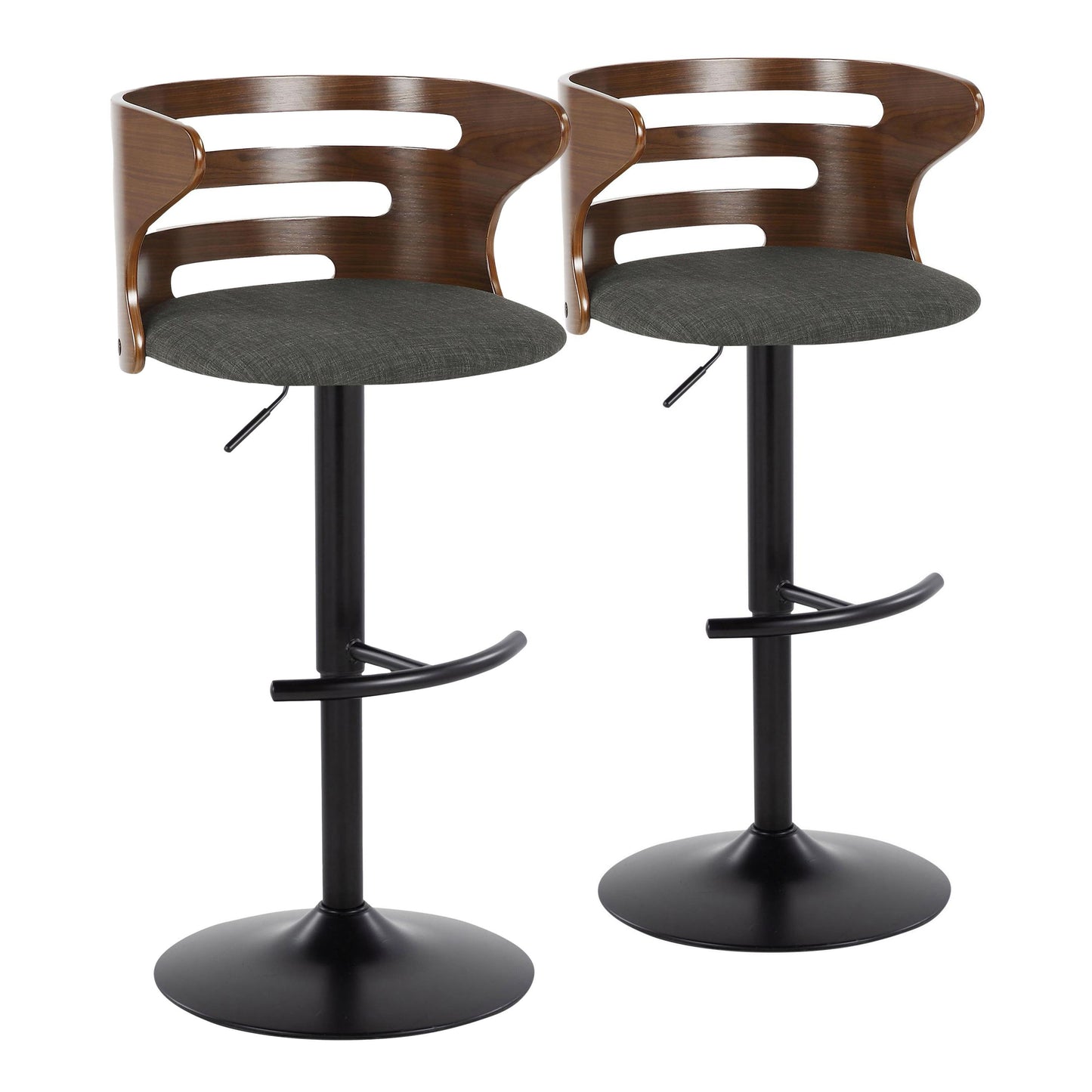 Cosi - Mid-Century Modern Adjustable Barstool With Swivel With Rounded T Footrest (Set of 2) - Black / Walnut / Charcoal