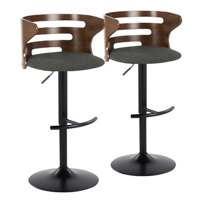 Cosi - Mid-Century Modern Adjustable Barstool With Swivel With Rounded T Footrest (Set of 2) - Black / Walnut / Charcoal
