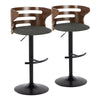 Cosi - Mid-Century Modern Adjustable Barstool With Swivel With Rounded T Footrest (Set of 2) - Black / Walnut / Charcoal