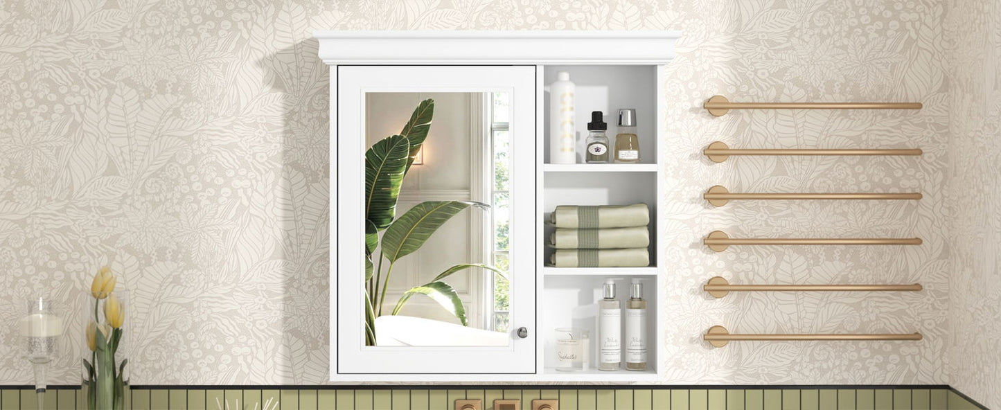 Bathroom Medicine Cabinet With Mirror, Wall Mounted Mirror Cabinet & Storage Organizer, Over The Toilet Storage White Storage Cabinet For Bathroom - White