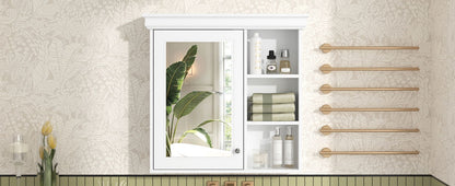 Bathroom Medicine Cabinet With Mirror, Wall Mounted Mirror Cabinet & Storage Organizer, Over The Toilet Storage White Storage Cabinet For Bathroom - White