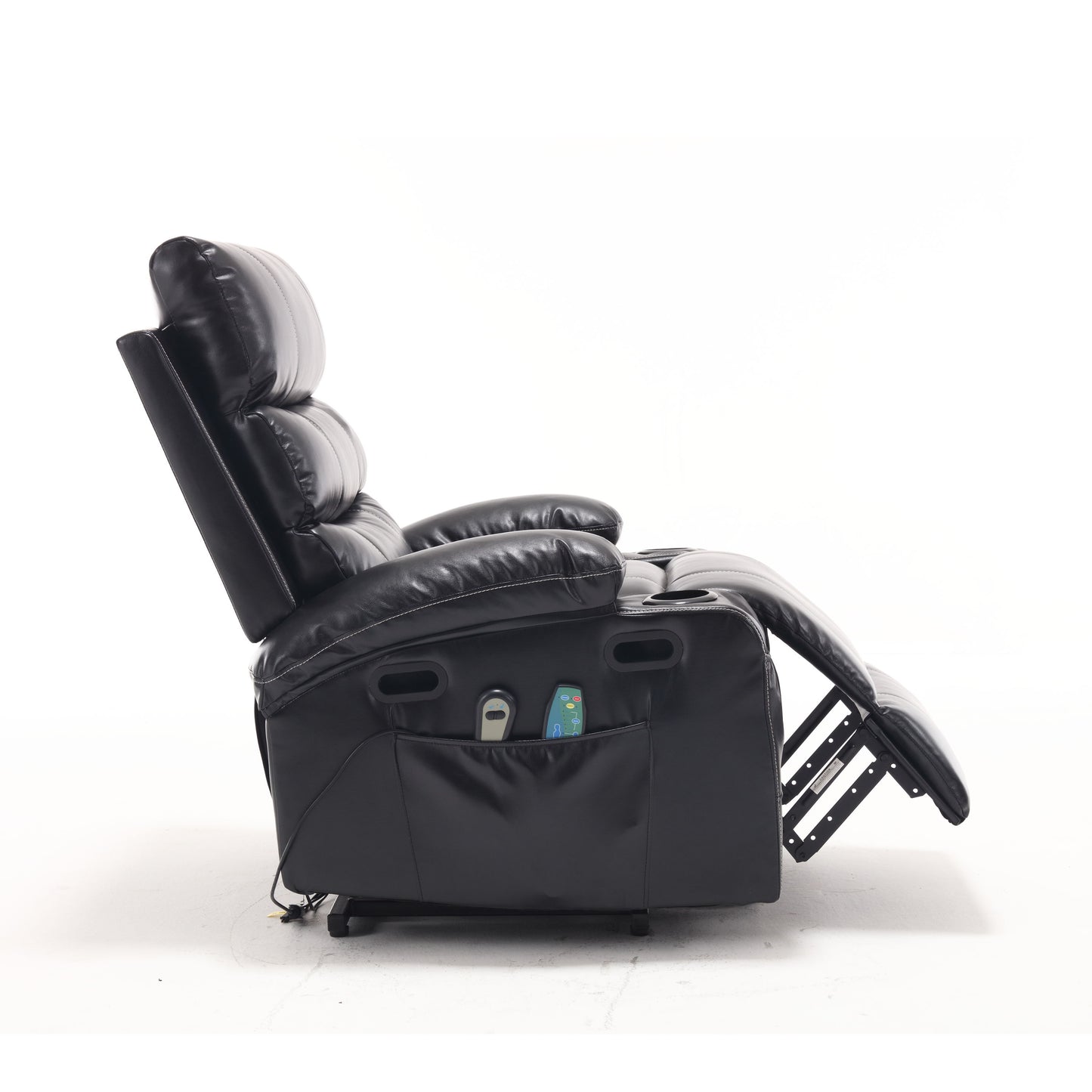 Large Size Electric Power Lift Recliner Chair Sofa, 8 Point Vibration Massage And Lumber Heat, Remote Control, Side Pockets And Cup Holders - Black