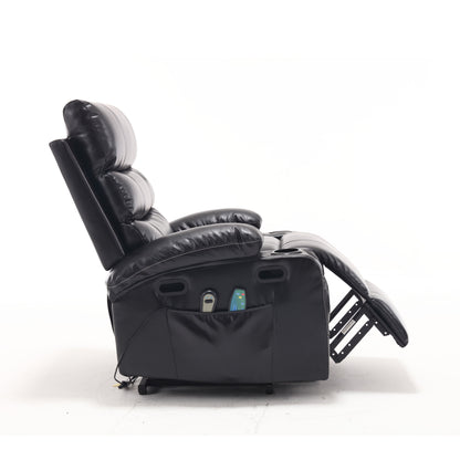 Large Size Electric Power Lift Recliner Chair Sofa, 8 Point Vibration Massage And Lumber Heat, Remote Control, Side Pockets And Cup Holders - Black