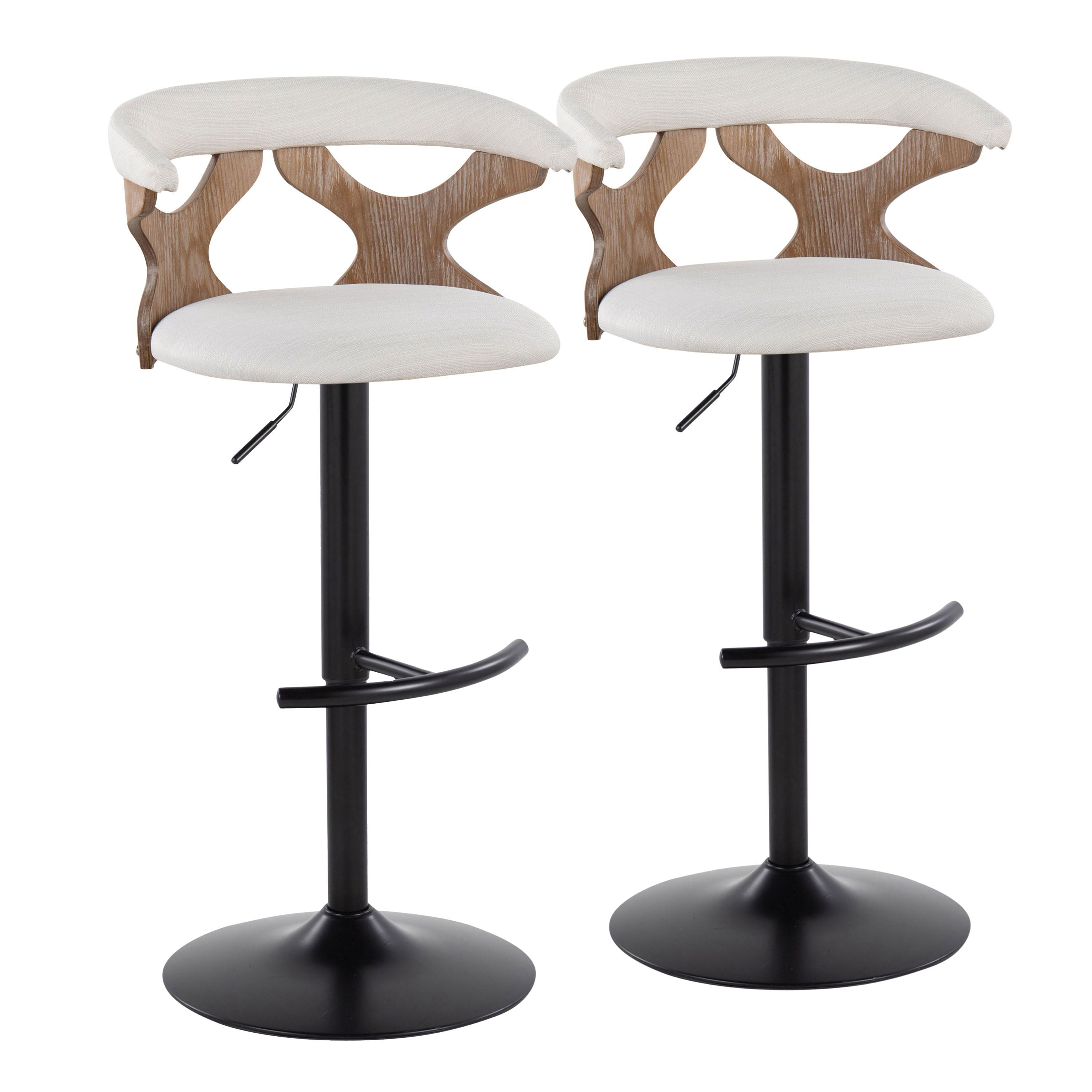 Gardenia - Contemporary Adjustable Barstool With Swivel With Rounded T Footrest (Set of 2) - Whitewashed / Black / Cream