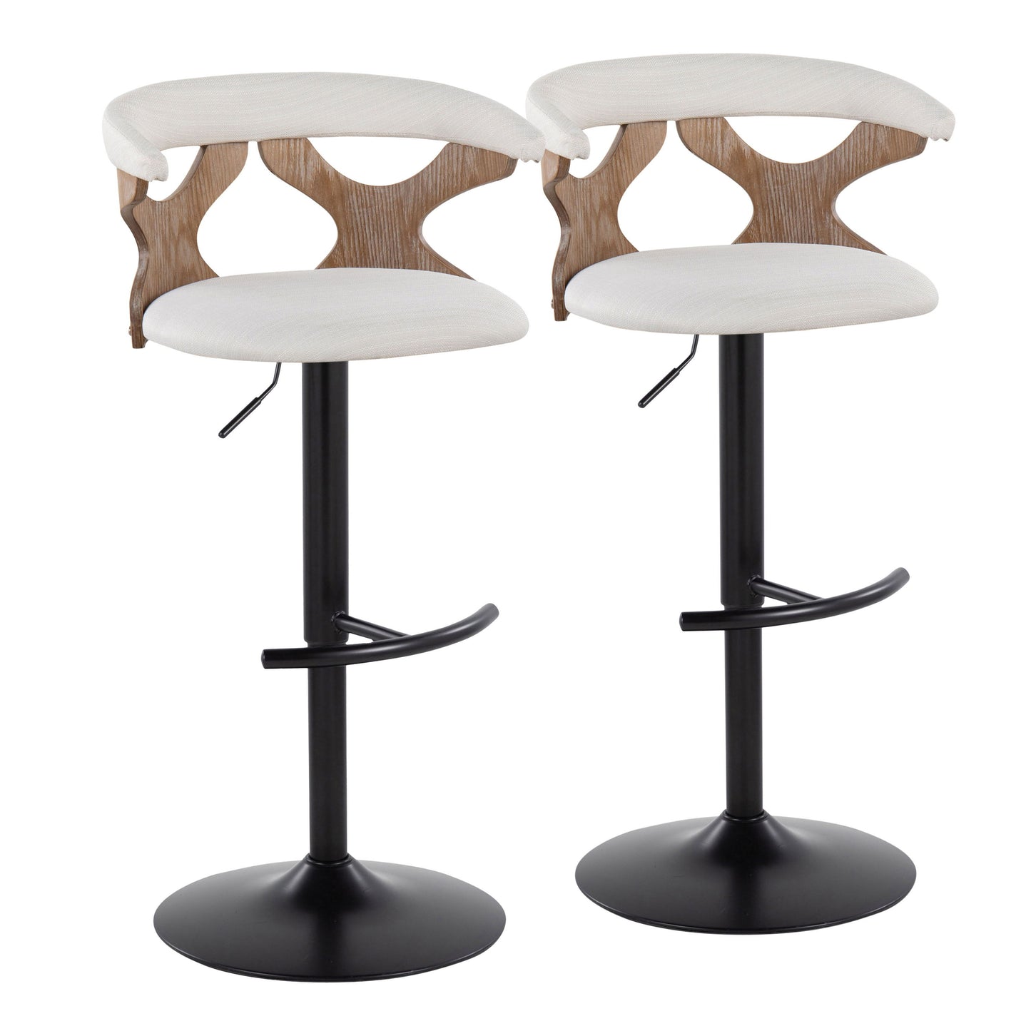 Gardenia - Contemporary Adjustable Barstool With Swivel With Rounded T Footrest (Set of 2) - Whitewashed / Black / Cream