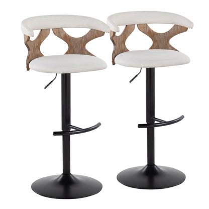 Gardenia - Contemporary Adjustable Barstool With Swivel With Rounded T Footrest (Set of 2) - Whitewashed / Black / Cream