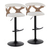 Gardenia - Contemporary Adjustable Barstool With Swivel With Rounded T Footrest (Set of 2) - Whitewashed / Black / Cream