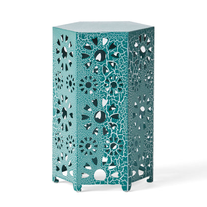 Galore - Side Table With Sunburst Cut Out Design - Teal