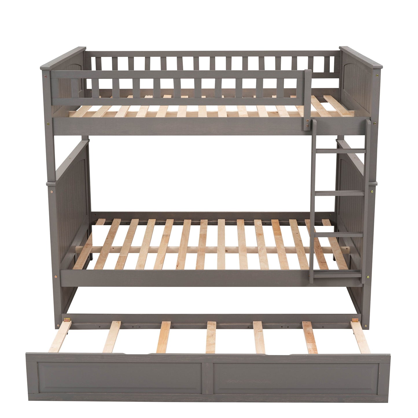 Full Over Full Bunk Bed With Twin Size Trundle, Guardrails - Brushed Gray