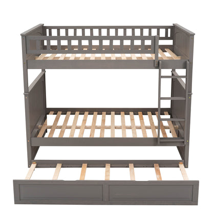 Full Over Full Bunk Bed With Twin Size Trundle, Guardrails - Brushed Gray
