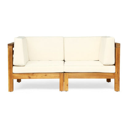 Oana - 2 Piece Loveseat Set With Acacia Wood Frame And Water Resistant Cushions - Beige