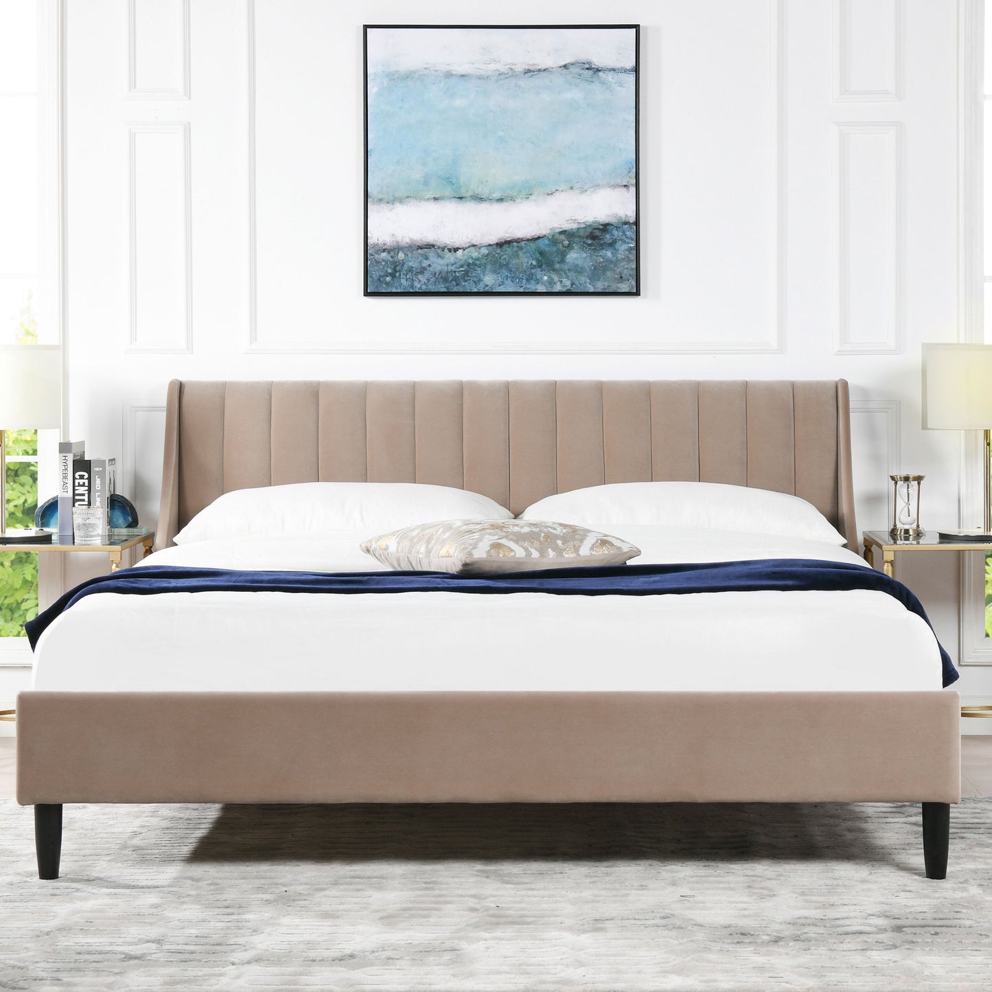 Aspen - King Vertical Tufted Headboard Platform Bed Set - Mink Beige