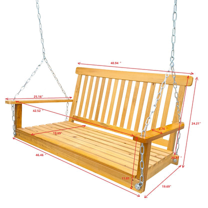 Front Porch Swing With Armrests For Outdoor Patio, Garden Yard, Backyard Or Sunroom - Teak