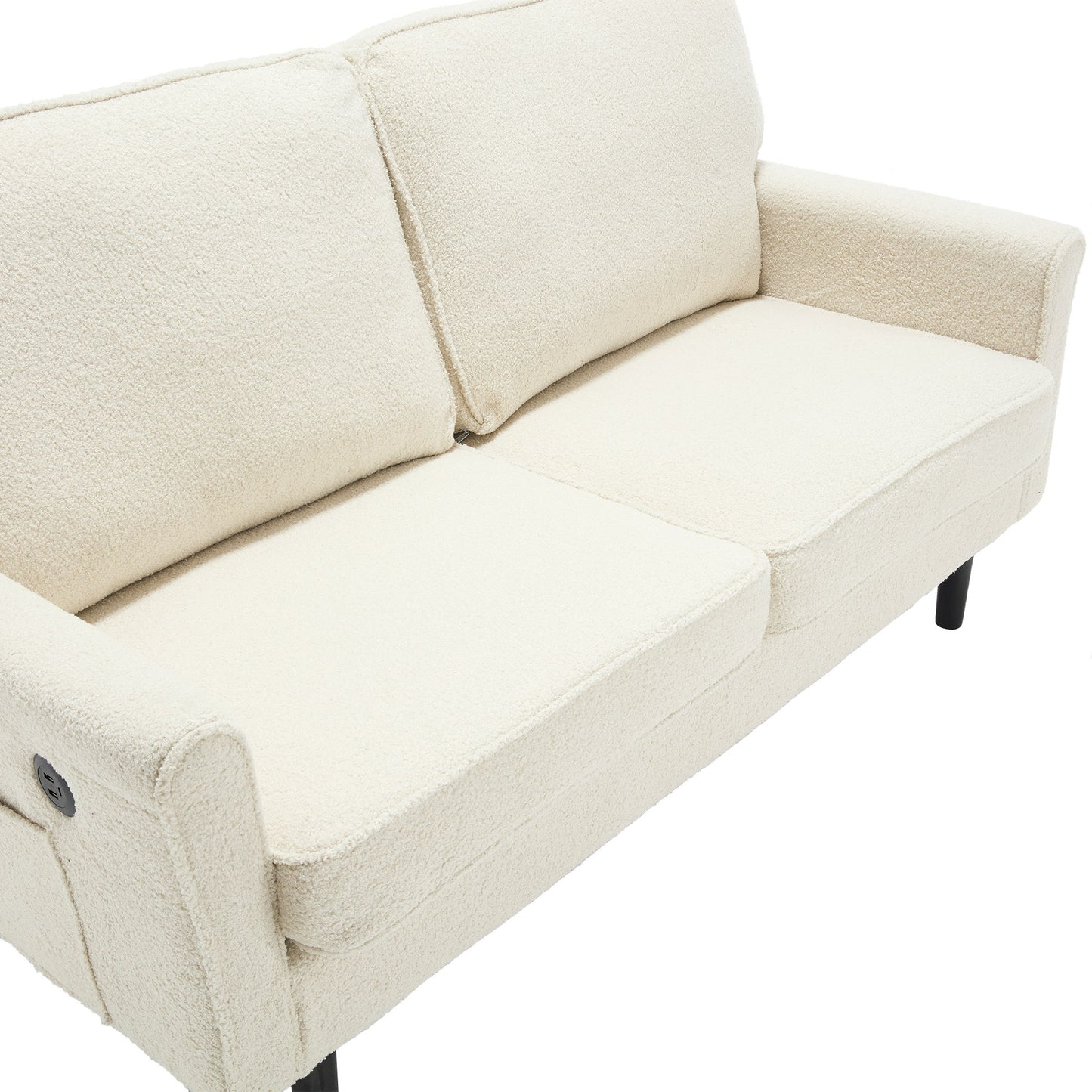 Mid Century Modern Loveseat Sofa With USB, Removable Pillow Cover - Beige