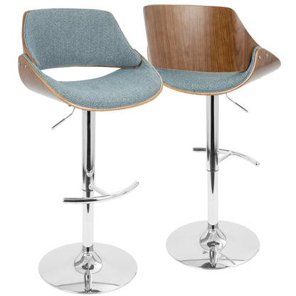 Fabrizzi - Mid-Century Modern Adjustable Barstool With Swivel (Set of 2) - Walnut / Blue