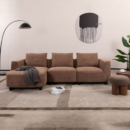Mid - Century Modern Three Seater Sofa, Lamb Wool Fabric - Camel