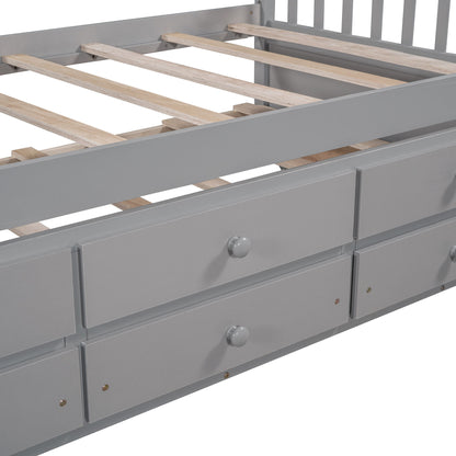 Twin Size Daybed With Trundle And Drawers - Gray