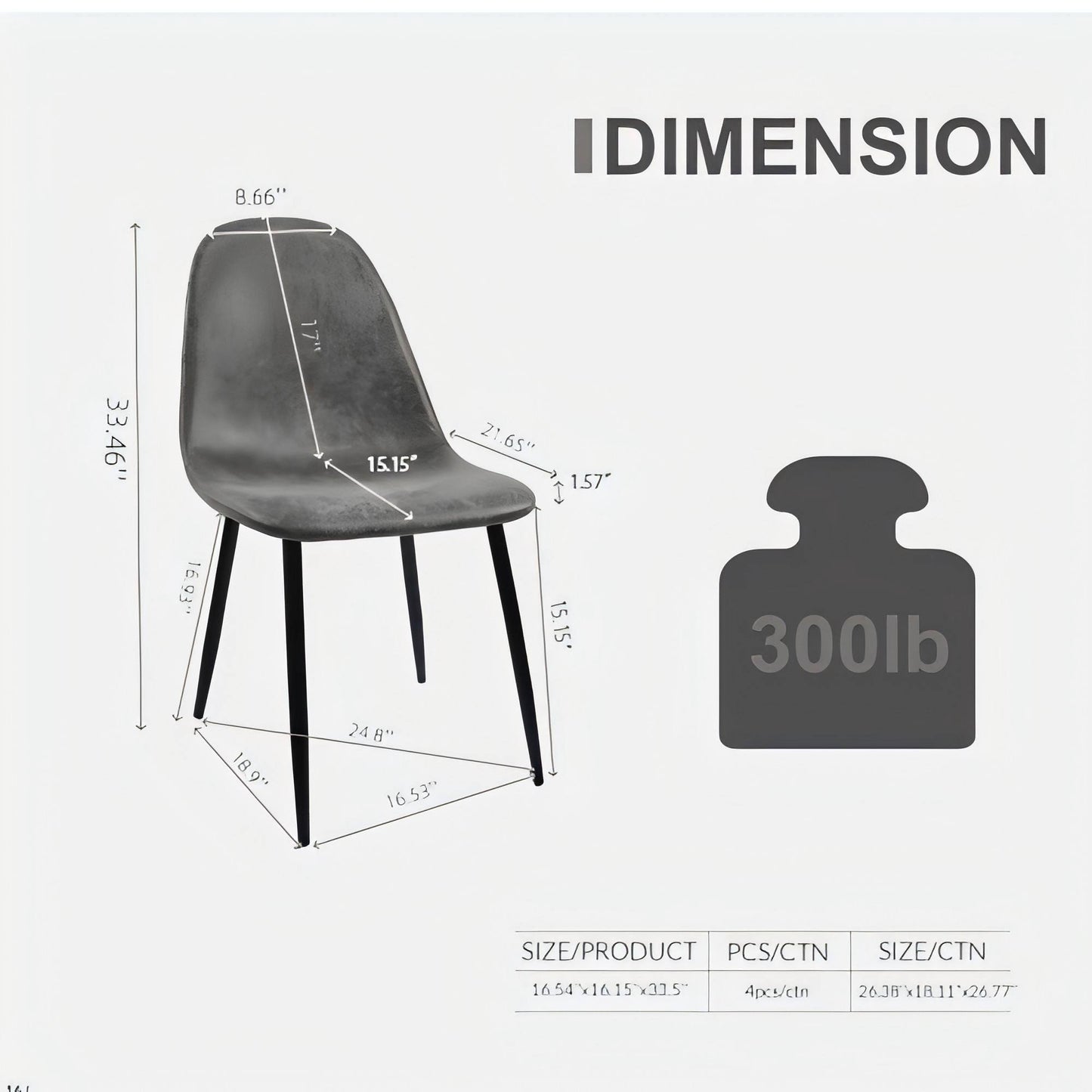 Modern Accent Dining Chairs (Set of 4), Upholstered Seat, Spoon Shape - Black / Gray