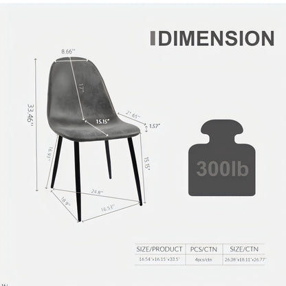 Modern Accent Dining Chairs (Set of 4), Upholstered Seat, Spoon Shape - Black / Gray