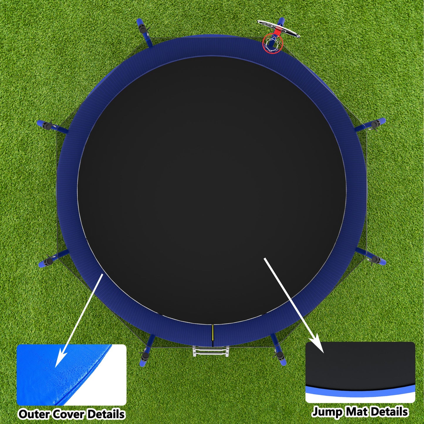 168.11" Trampoline With Basketball Hoop, Astm Approved Reinforced Type Outdoor Trampoline With Enclosure Net - Blue