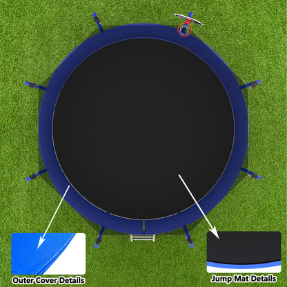 168.11" Trampoline With Basketball Hoop, Astm Approved Reinforced Type Outdoor Trampoline With Enclosure Net - Blue