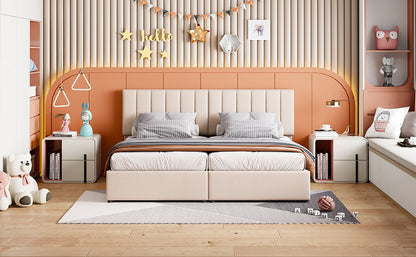 King Size Upholstered Platform Bed With A Hydraulic Storage System - Beige