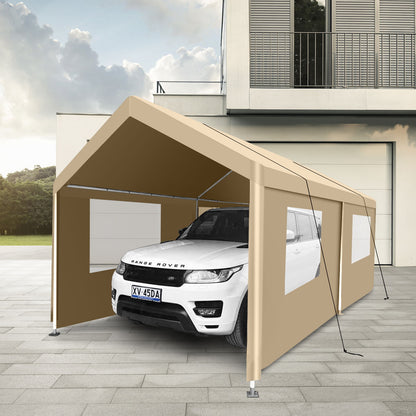 Carport, 10x20 Heavy Duty Portable Carport Garage Tent For Outdoor Storage Shelter - Khaki