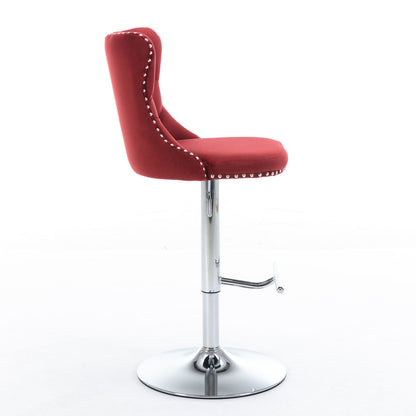 Swivel Velvet Barstools Adjusatble Seat Height From 25-33", Chrome Base Bar Stools With Backs Comfortable Tufted For Home Pub And Kitchen Island, 1712Wr (Set of 2) - Wine Red / Burgundy