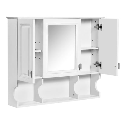 Wall Mounted Bathroom Medicine Cabinet, Modern Bathroom Wall Cabinet With Mirror, Mirror Cabinet With Open Shelves - White