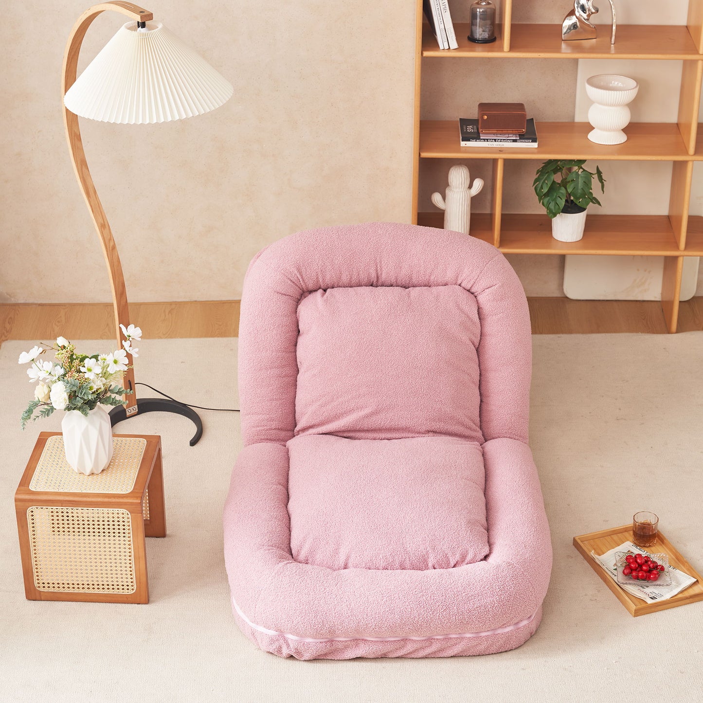 Triple Fold Pink Down Sofa Bed - Pink