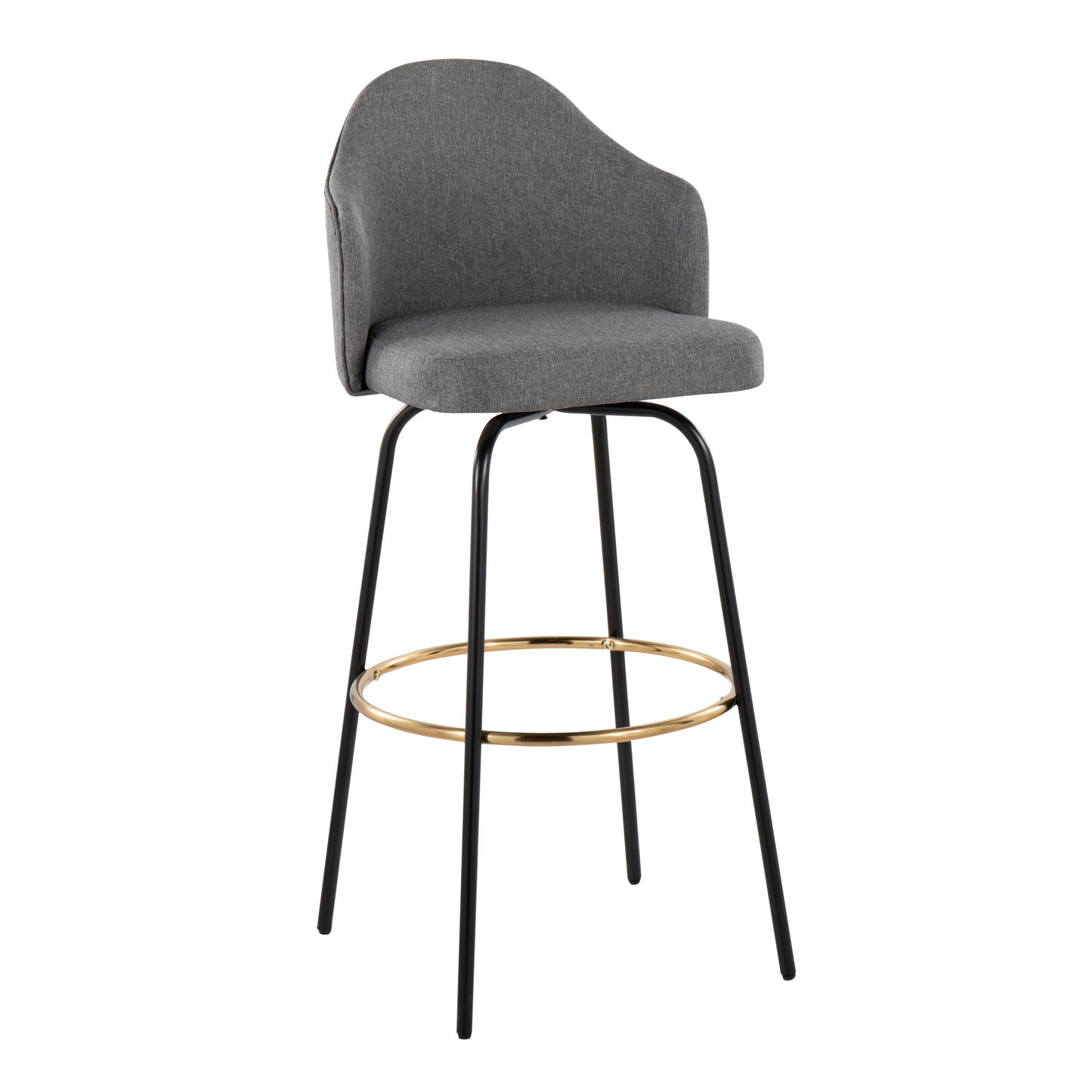 Ahoy - Contemporary Fixed Height Bar Stool Round Gold Footrest (Set of 2) - Gray / Black