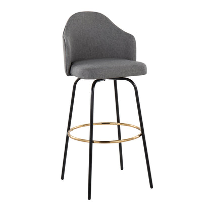 Ahoy - Contemporary Fixed Height Bar Stool Round Gold Footrest (Set of 2) - Gray / Black