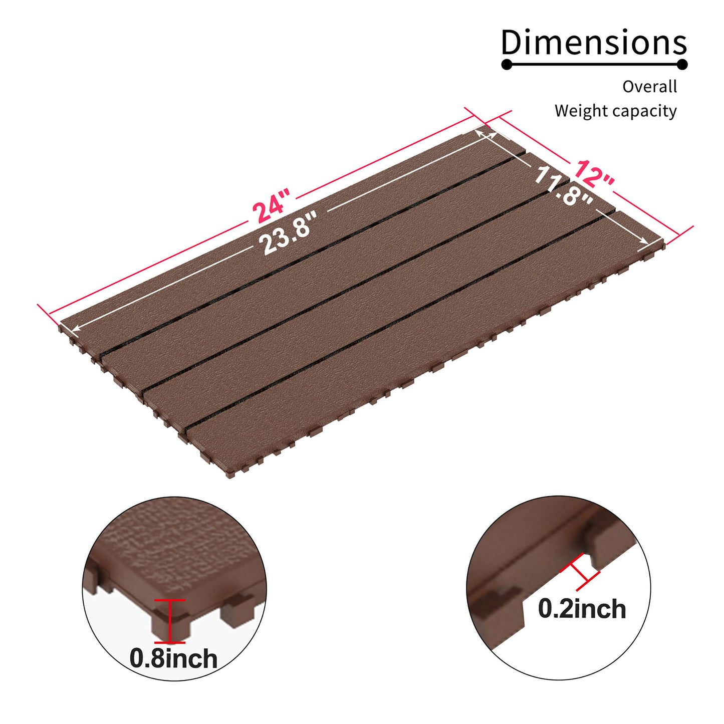 2Ft Patio Deck Tiles, Diy Module Interlocking Decking Tiles Floor Tile, Infinityluxe Flooring - Red / Brown