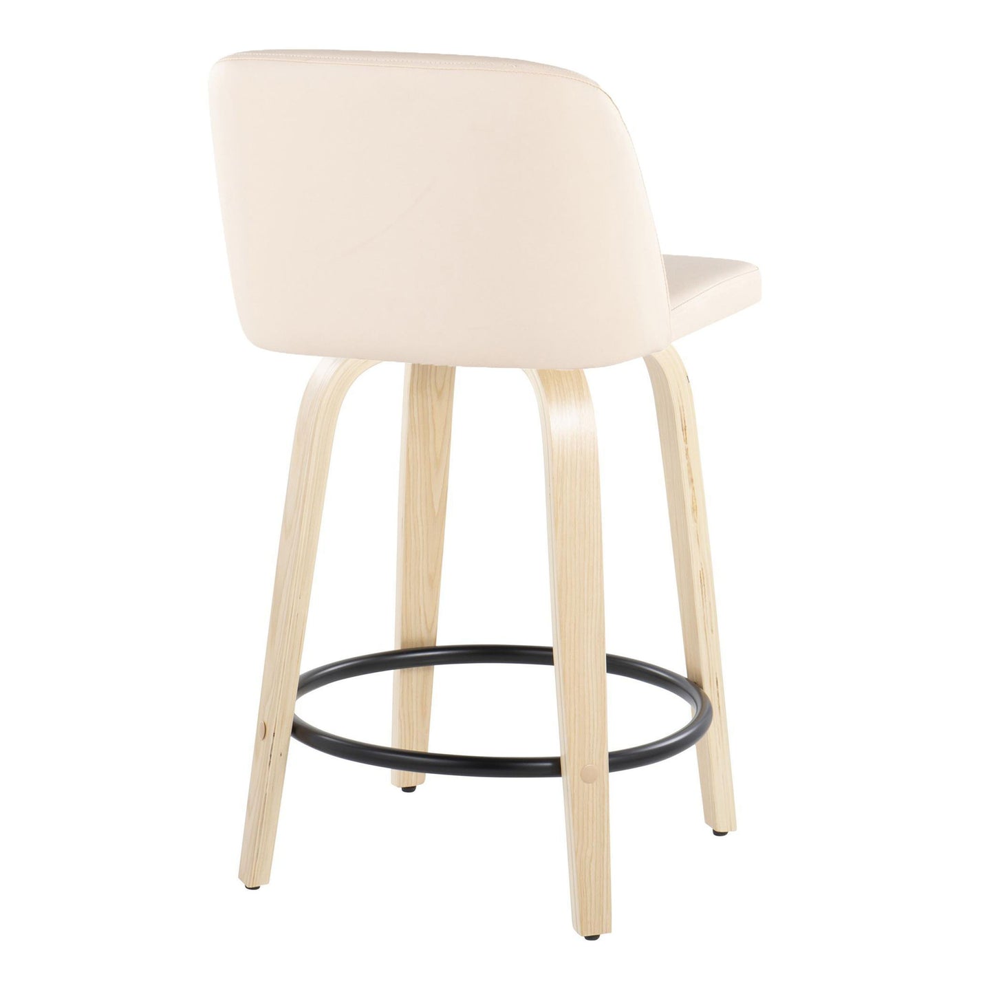 Toriano - Contemporary Fixed Height Counter Stool With Swivel And Round Footrest (Set of 2) - Natural / Cream