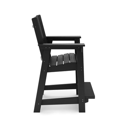 Modern Counter Chair Sleek HDPE Poly Lumber For Dining, Patio, And Garden Comfort - Black