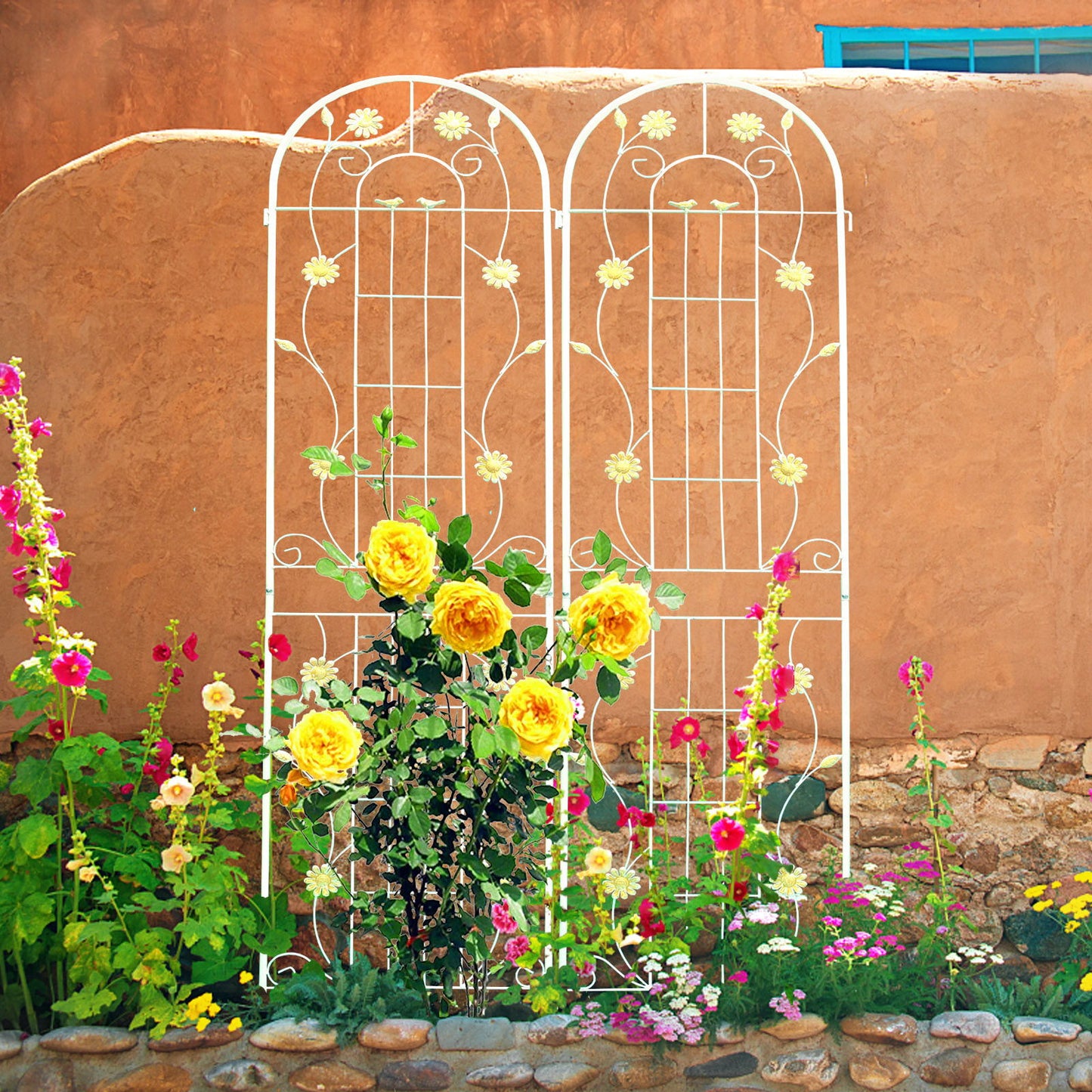 4 Pack Metal Garden Trellis Rustproof Trellis For Climbing Plant Outdoor Flower Support - Cream White