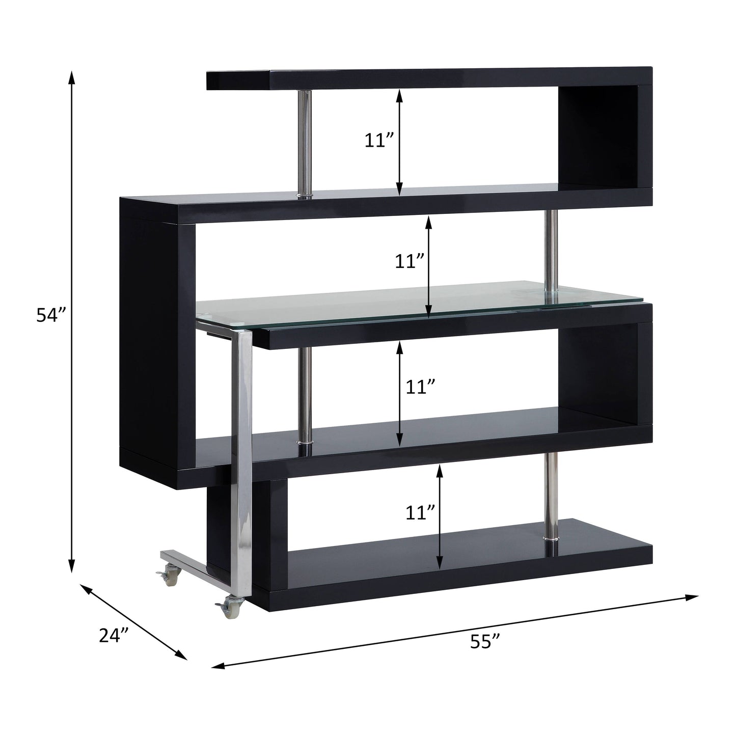 Buck II - Clear Glass, Chrome High Gloss Writing Desk With Shelf - Black