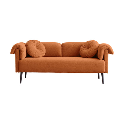Modern Lamb Wool Sofa With Decorative Throw Pillows For Small Spaces - Orange