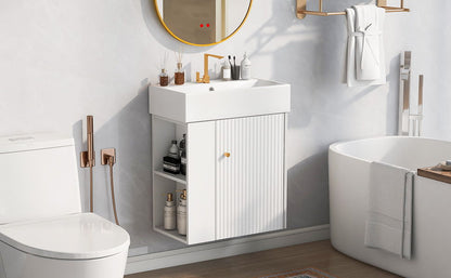 Modern Floating Bathroom Vanity With Ceramic Basin Perfect For Small Bathrooms, Left Side Storage - White