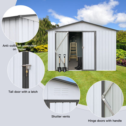 10'x12' Garden Sheds Outdoor Storage Sheds - White / Gray